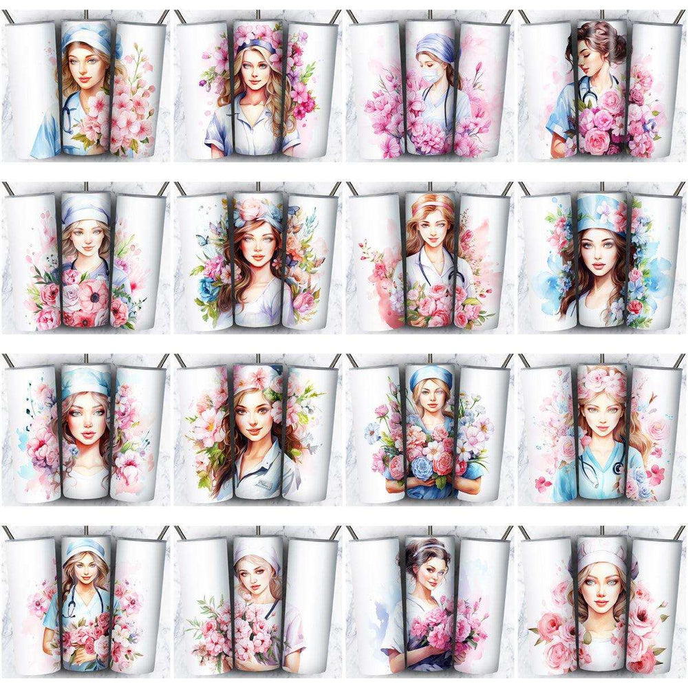 45 Nurse Floral Tumbler Wrap Designs Bundle JPG