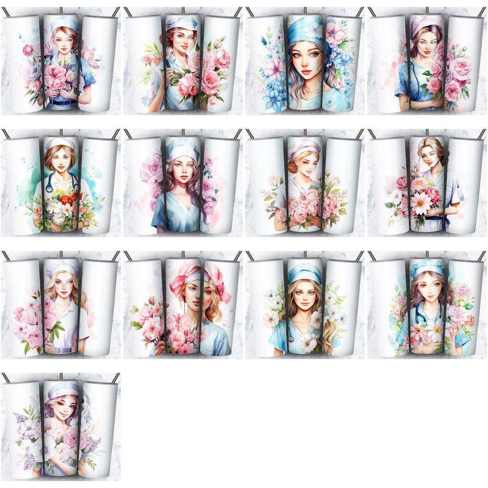 45 Nurse Floral Tumbler Wrap Designs Bundle JPG