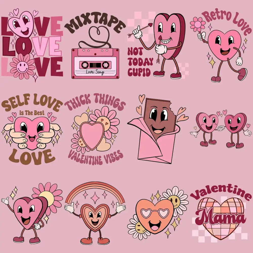 24 Retro Valentines Designs Bundle PNG