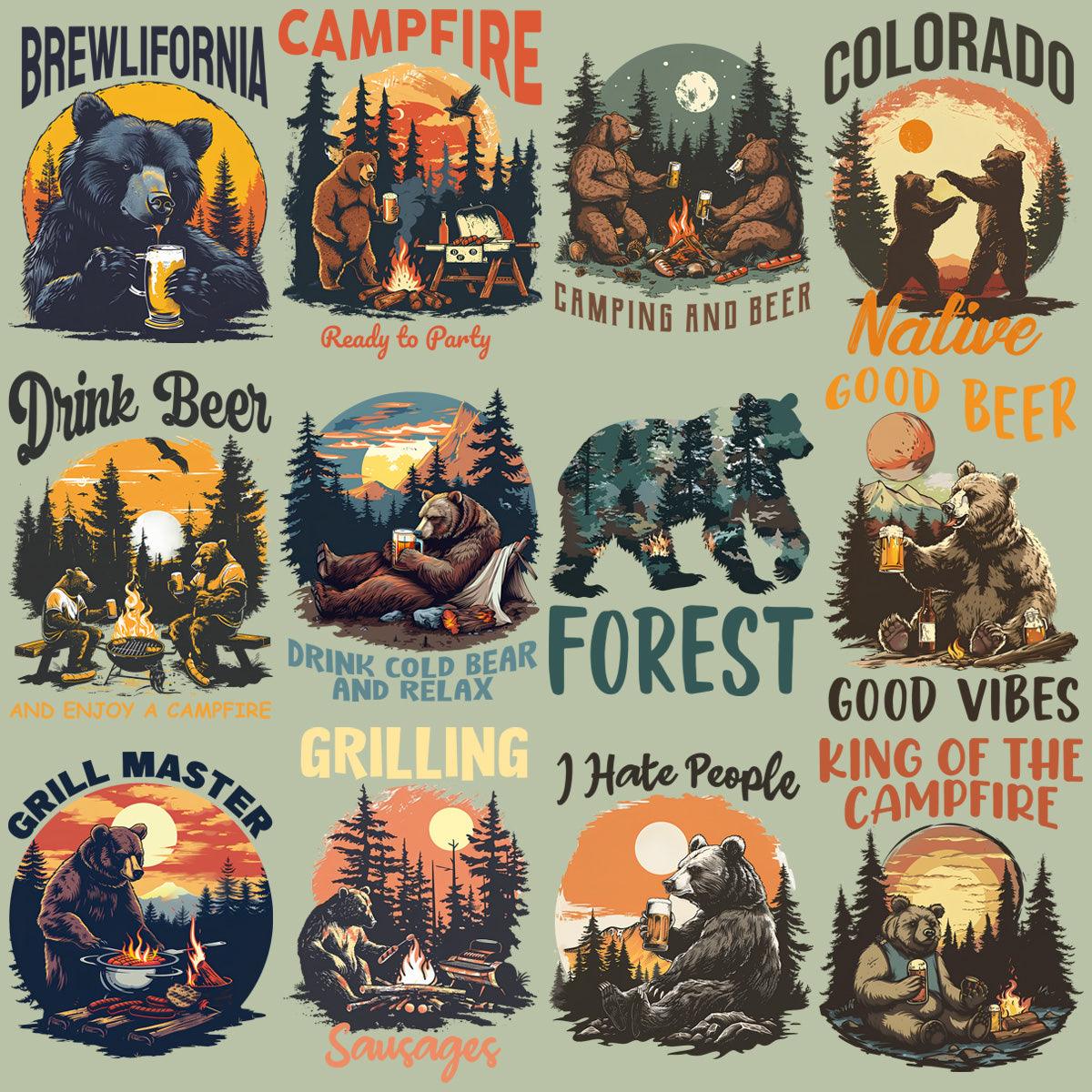 19 Summer Bear Camping Designs Bundle PNG