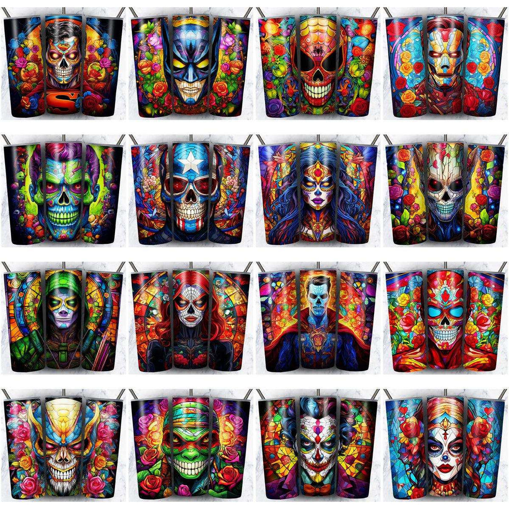 82 Superhero Sugar Skull Tumbler Wrap Designs Bundle JPG