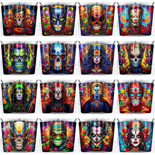 82 Superhero Sugar Skull Tumbler Wrap Designs Bundle JPG