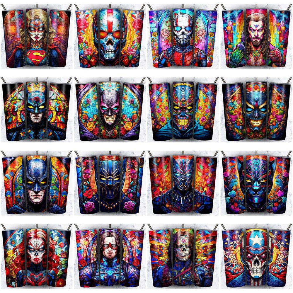 82 Superhero Sugar Skull Tumbler Wrap Designs Bundle JPG