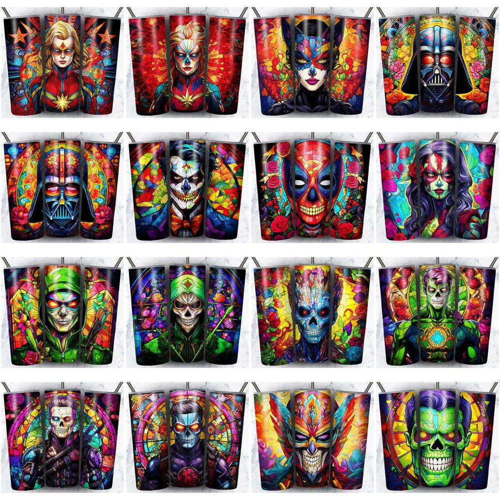 82 Superhero Sugar Skull Tumbler Wrap Designs Bundle JPG