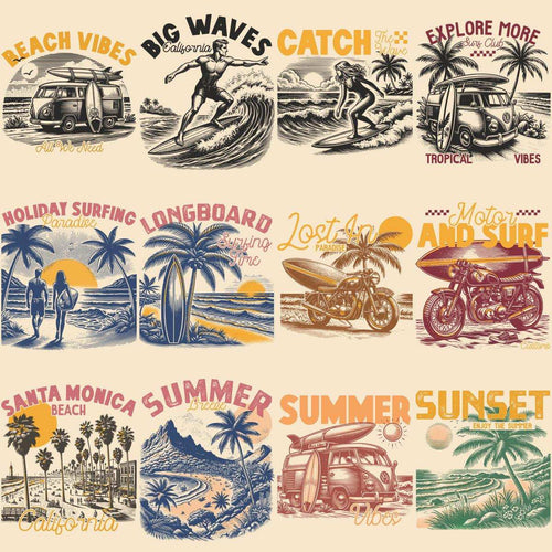 Paquete de 19 diseños PNG vintage de playa para el verano