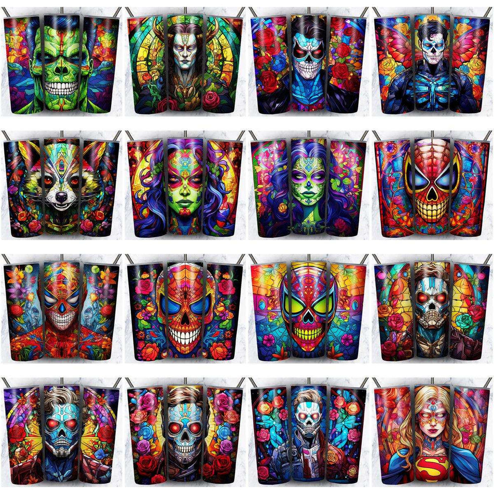 82 Superhero Sugar Skull Tumbler Wrap Designs Bundle JPG