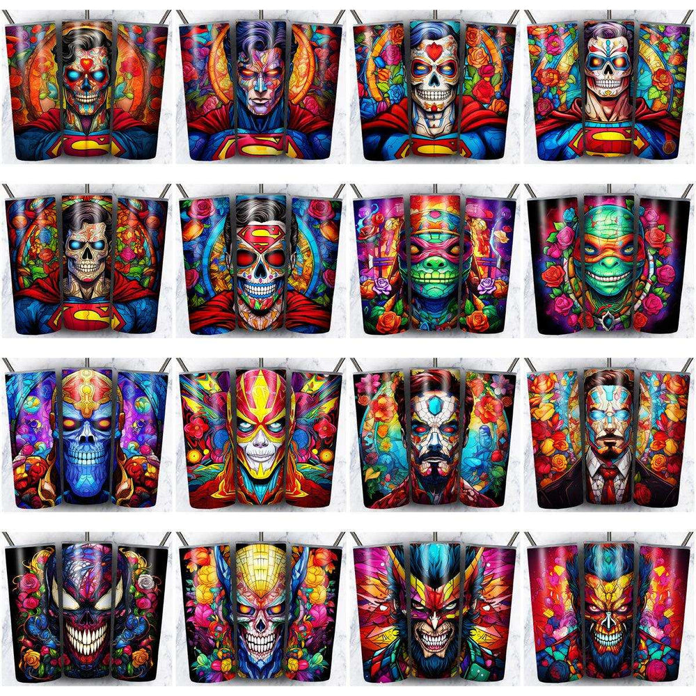 82 Superhero Sugar Skull Tumbler Wrap Designs Bundle JPG