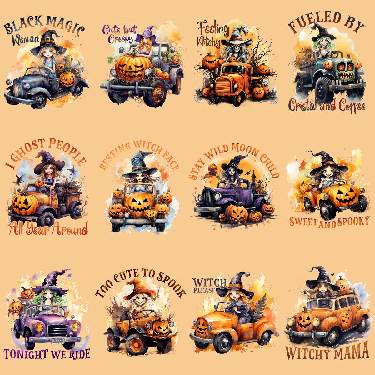 11 Witch Girl Driving Designs Bundle PNG
