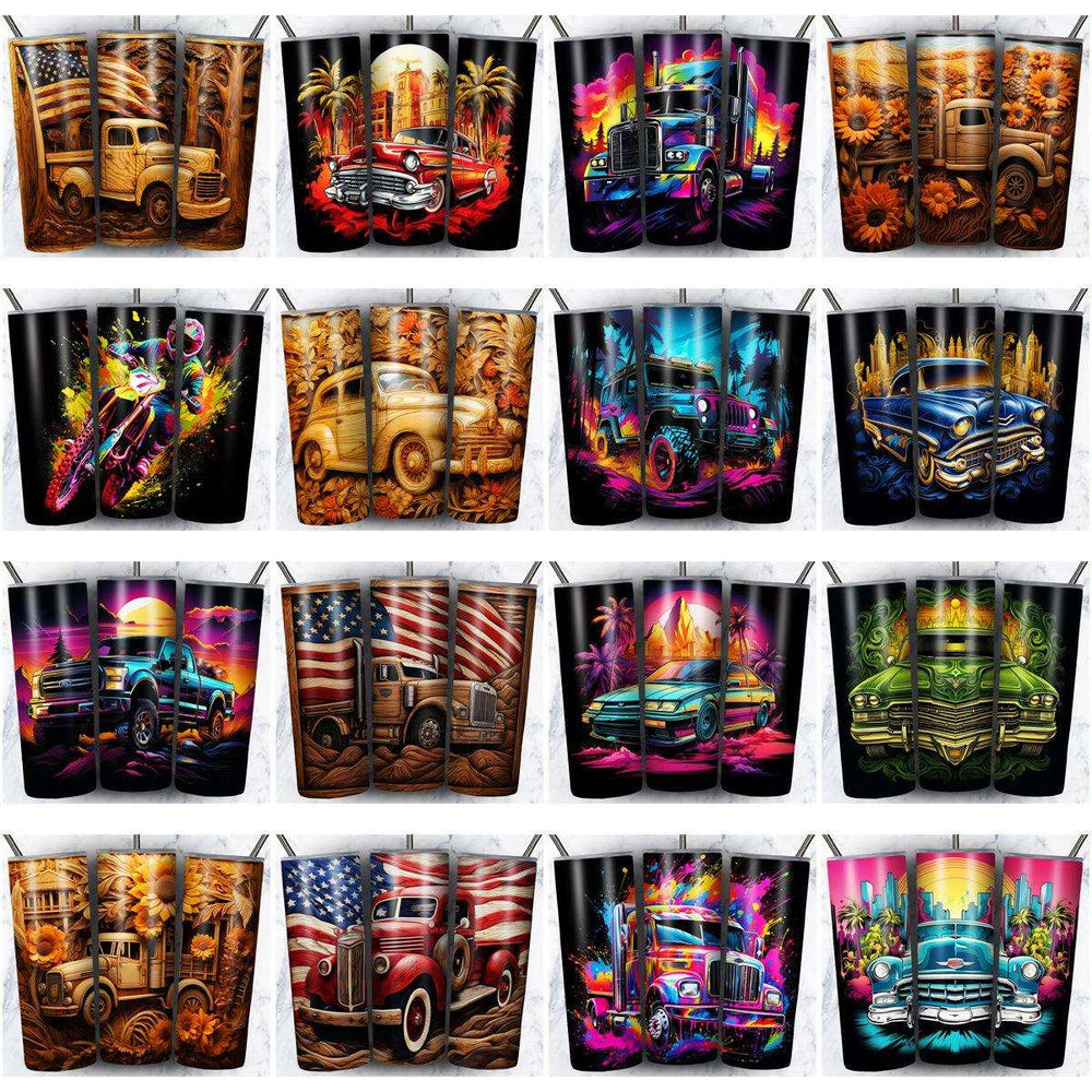 85 Vintage Various Car Tumbler Wrap Designs Bundle JPG