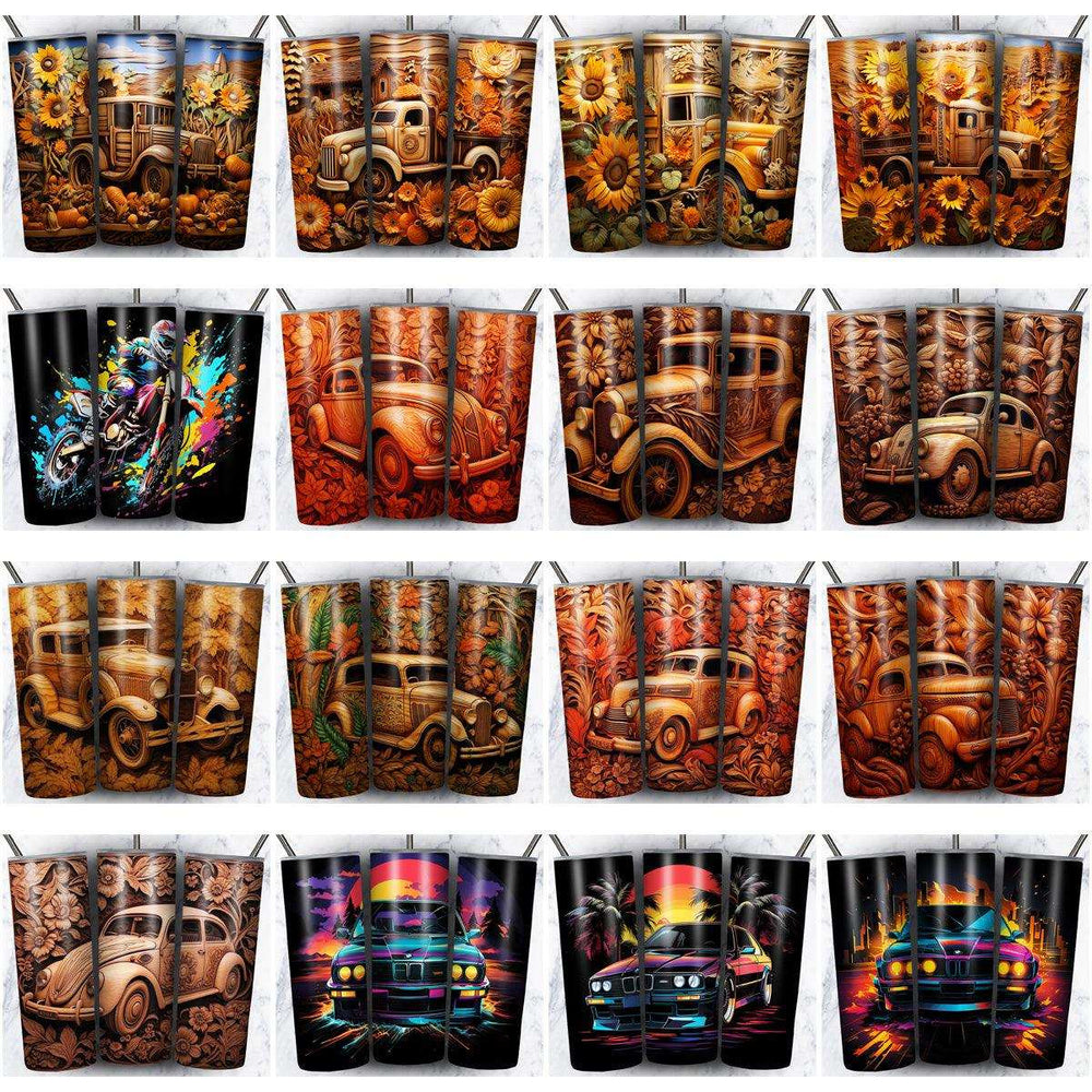 85 Vintage Various Car Tumbler Wrap Designs Bundle JPG