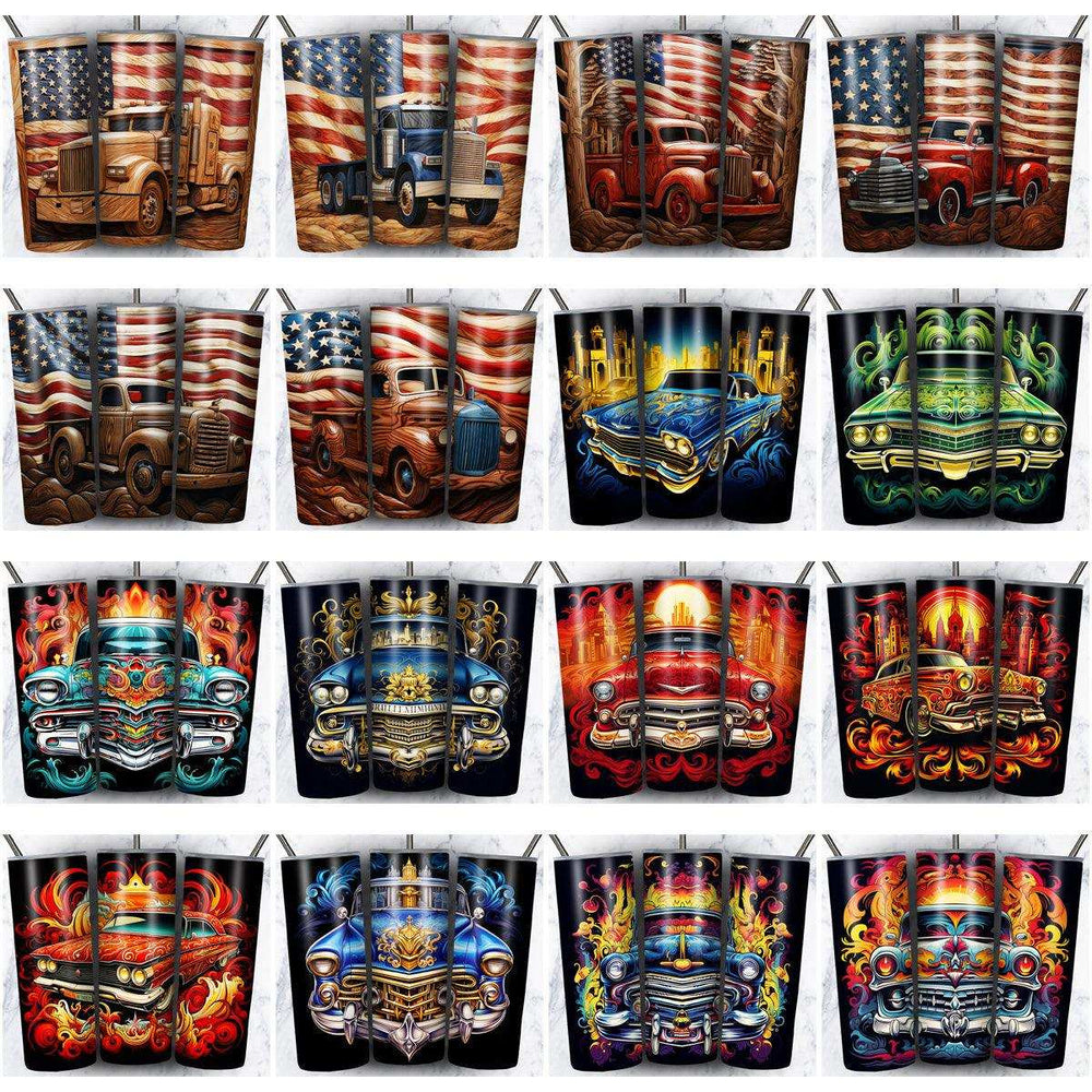 85 Vintage Various Car Tumbler Wrap Designs Bundle JPG