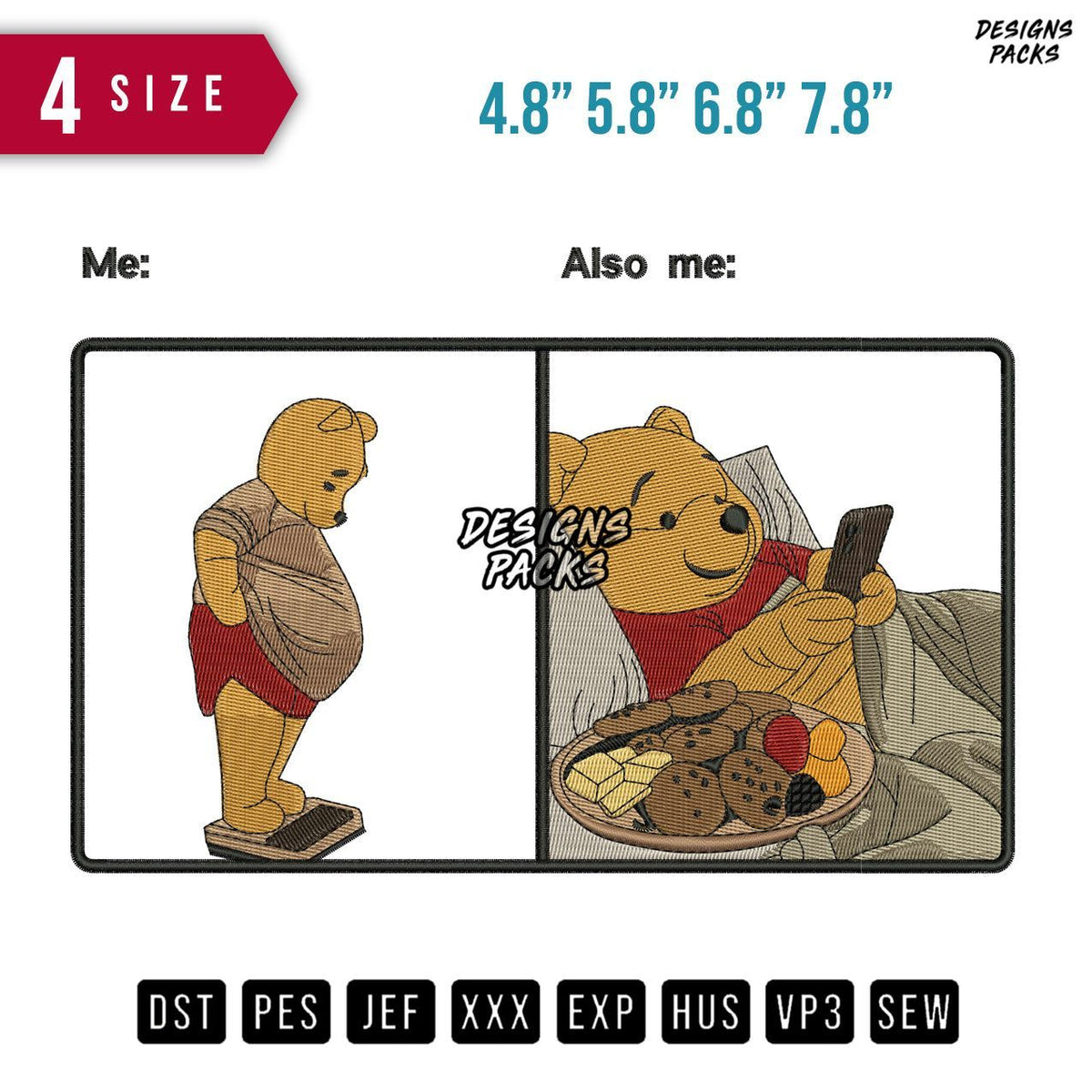 Pooh Also Me Embroidery Design