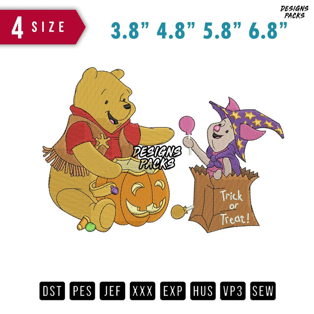 Pooh And Piglet Halloween Embroidery Design