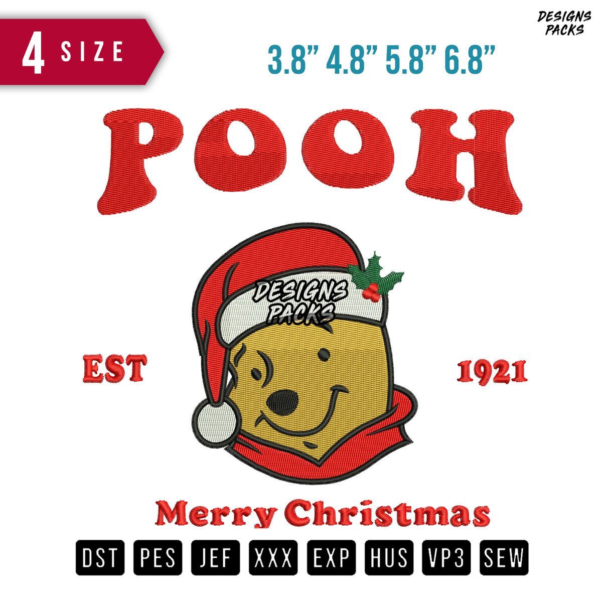 Pooh Christmas Est Santa Embroidery Design