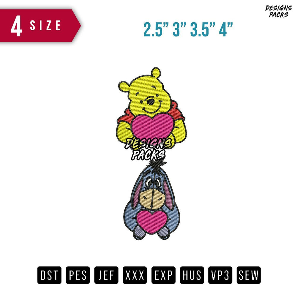 Pooh Eeyore Sleeve Love Embroidery Design