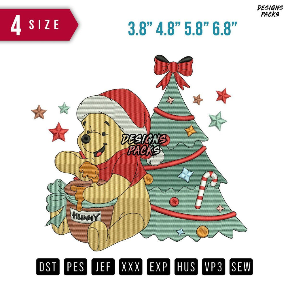 Pooh Eat Hunny Christmas Embroidery Design