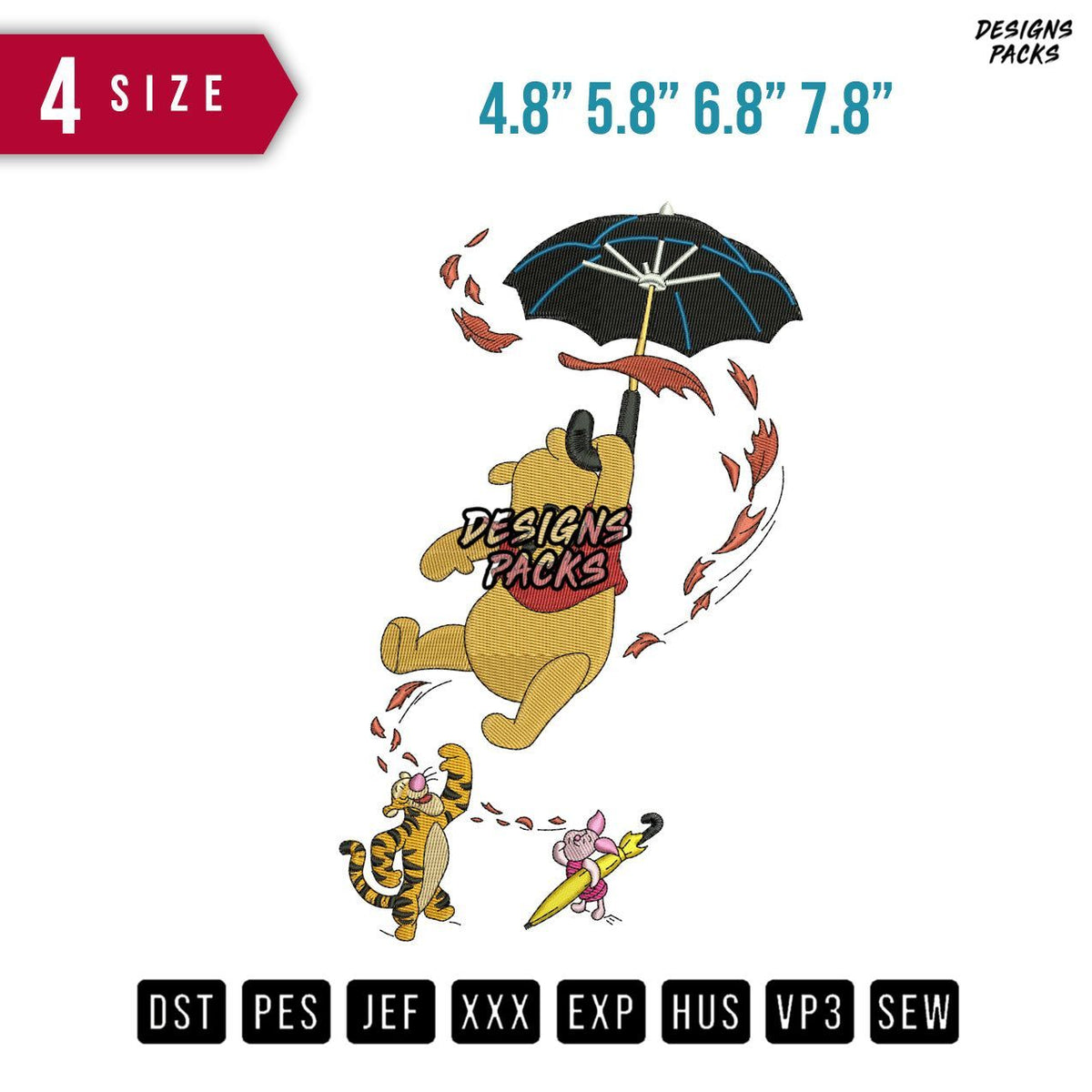 Pooh Piglet Tigger Embroidery Design