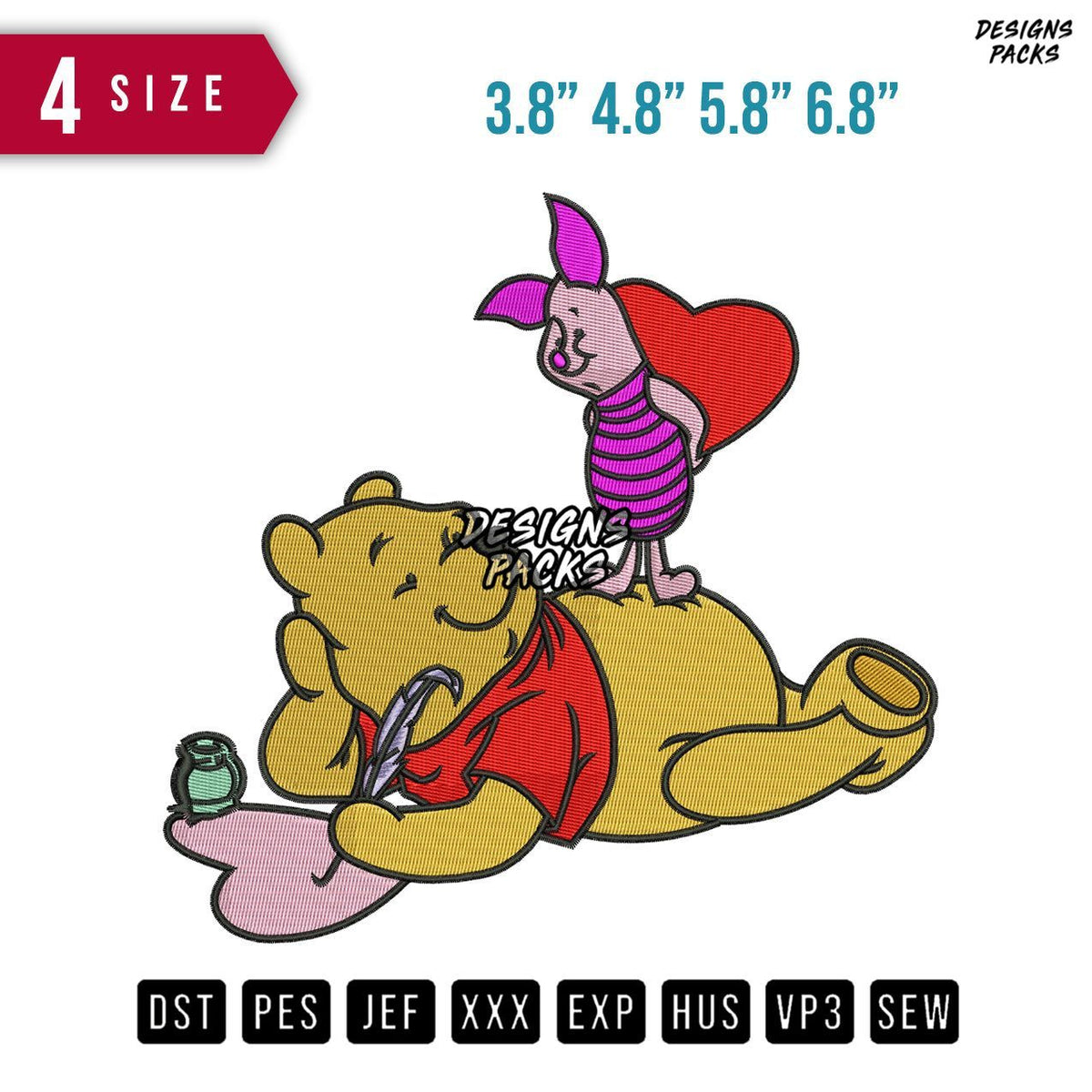 Pooh Piglet Valentine Embroidery Design