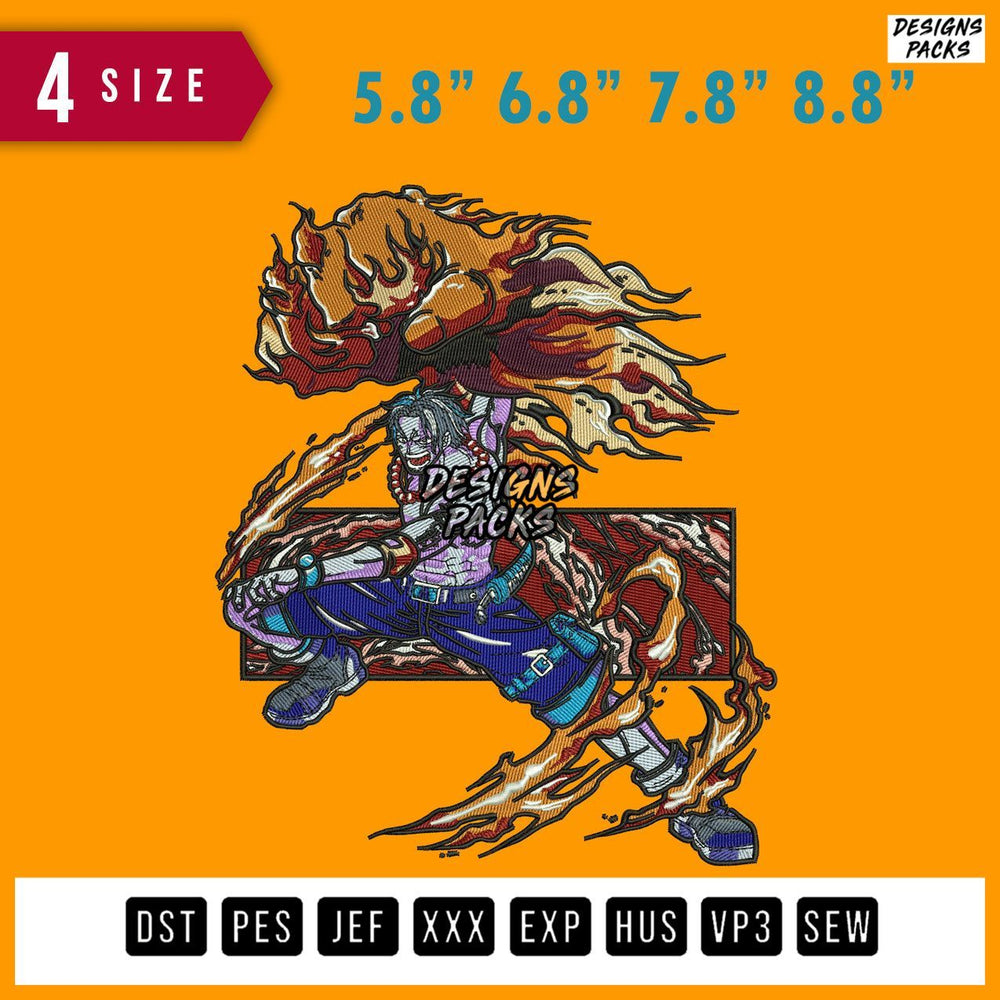 Portgas Dace Flame Embroidery Design