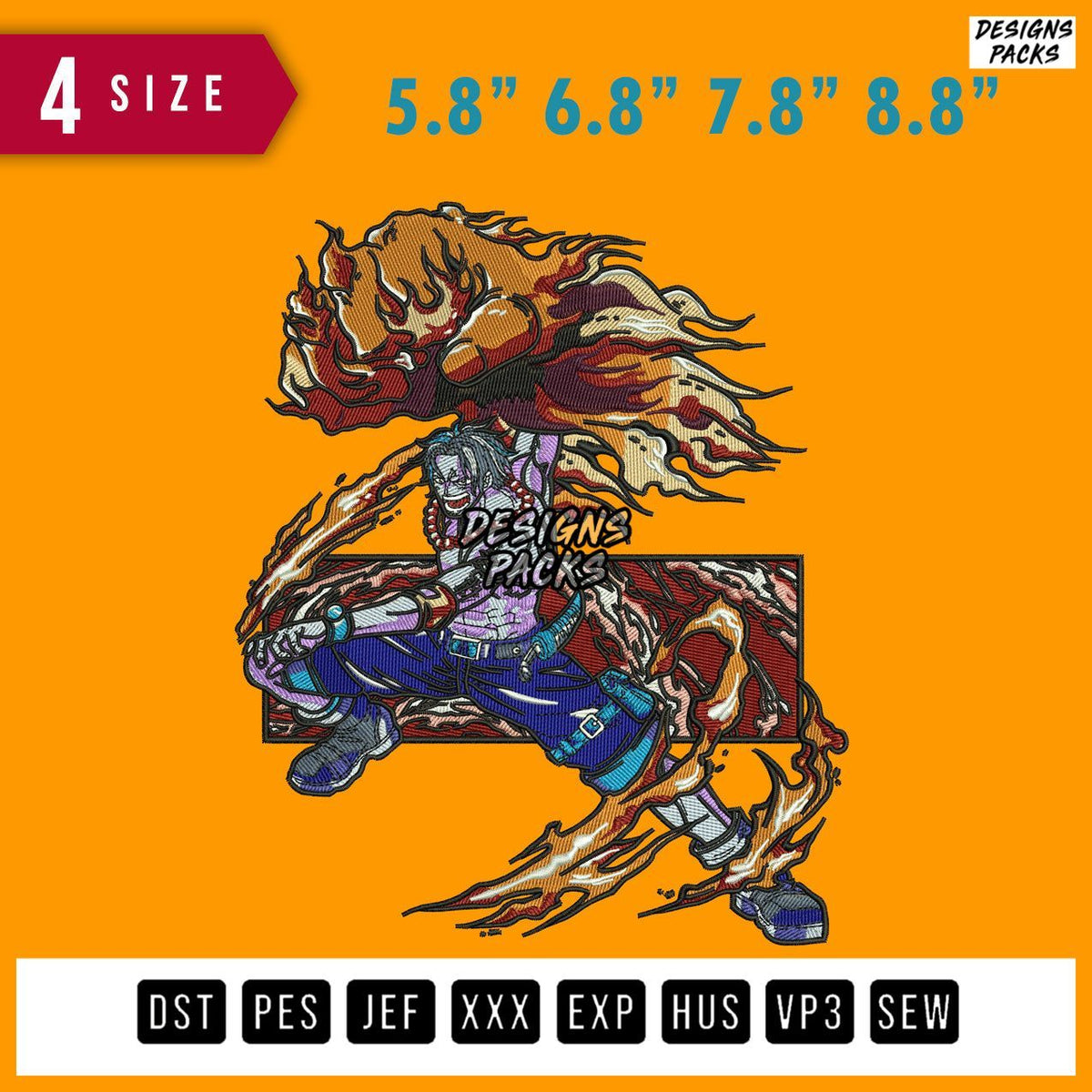 Portgas Dace Flame Embroidery Design