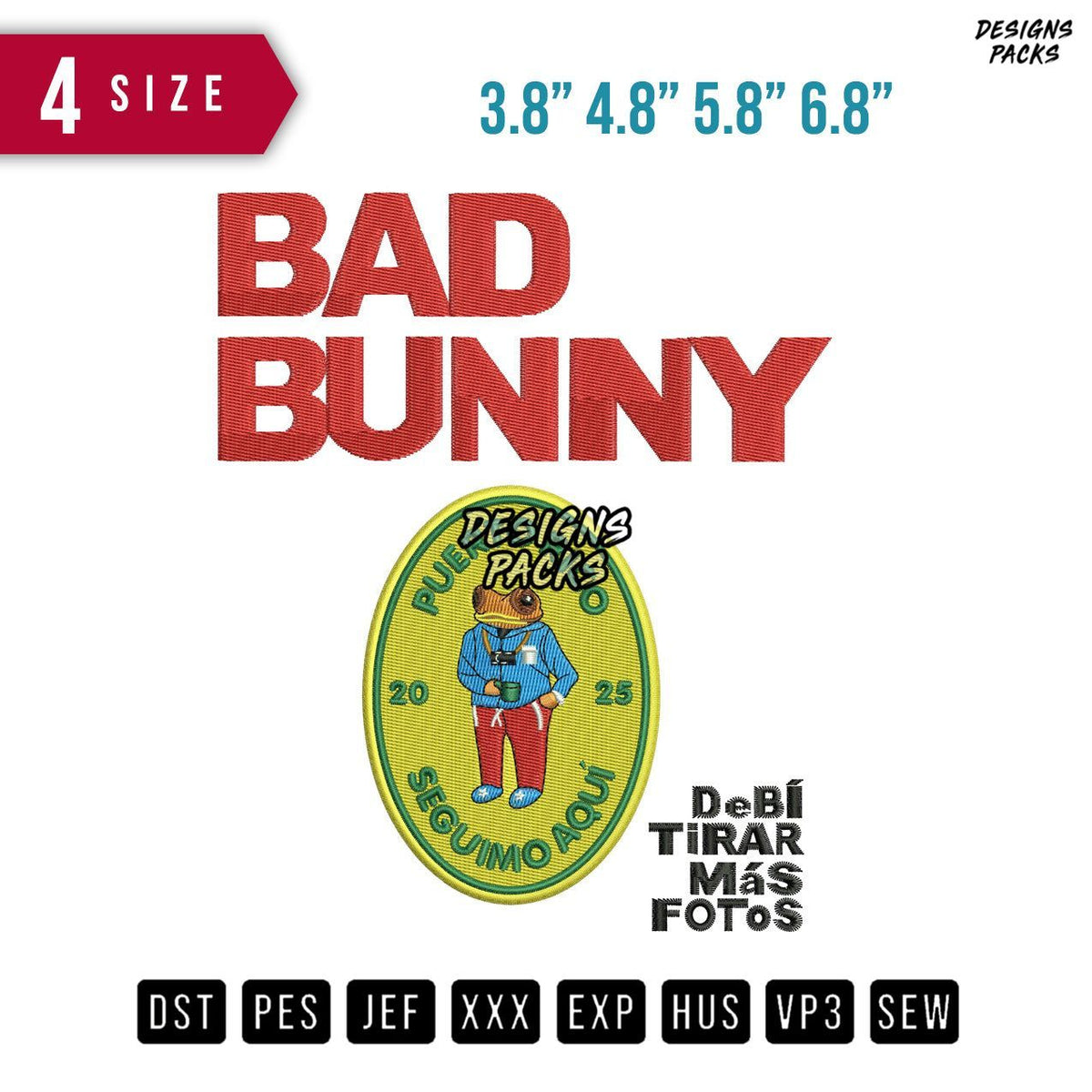 Puerto Rico bad Bunny Embroidery Design