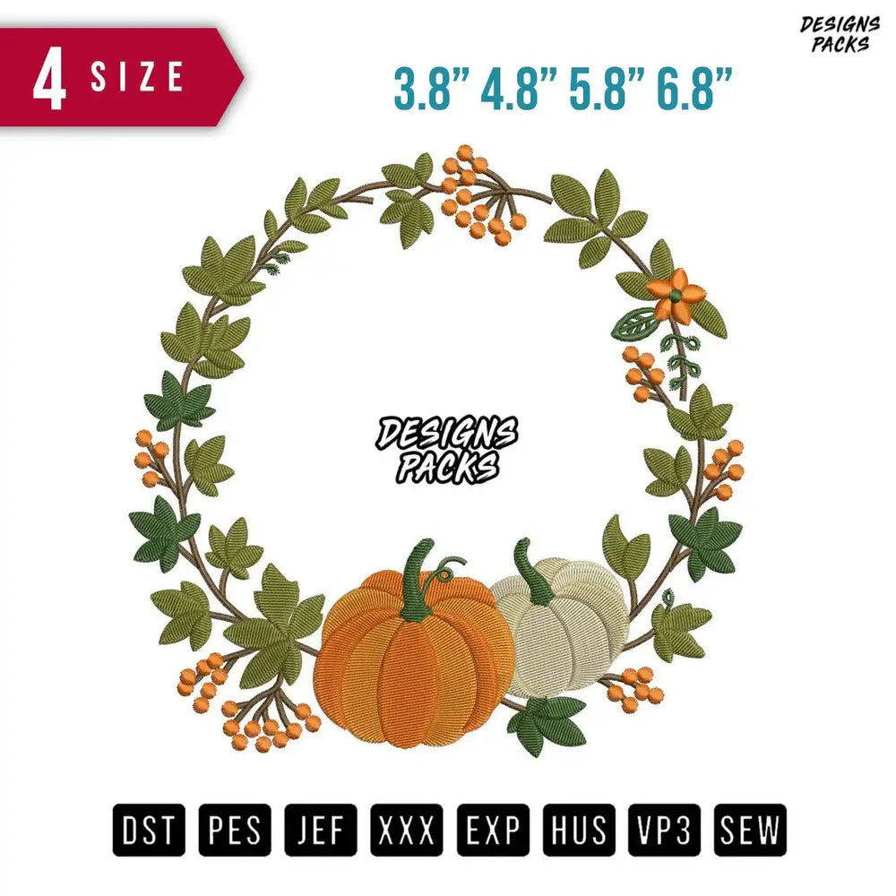Pumpkins Flowers Embroidery Design