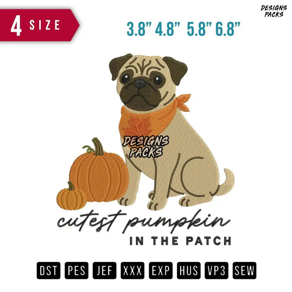 Pumpkins Pug Embroidery Design