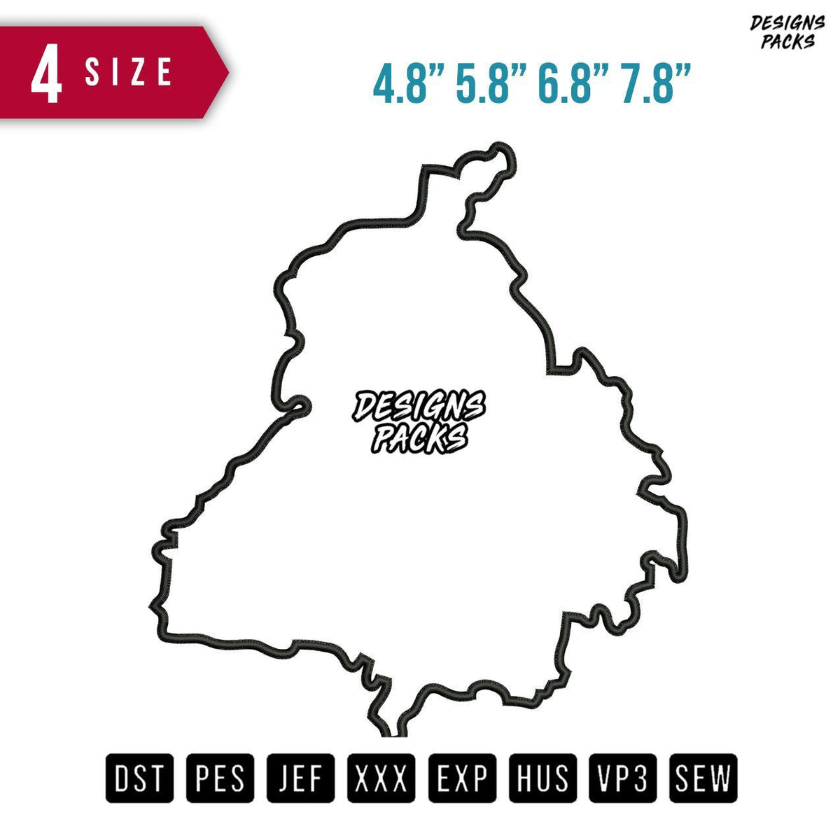 Punjab Map Applique Embroidery Design