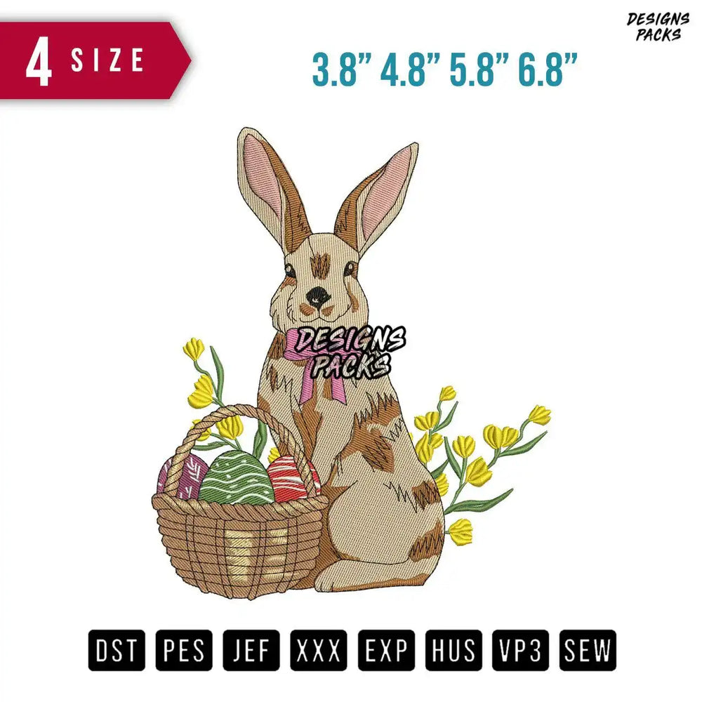 Rabbit Sitand Vegetable Embroidery Design