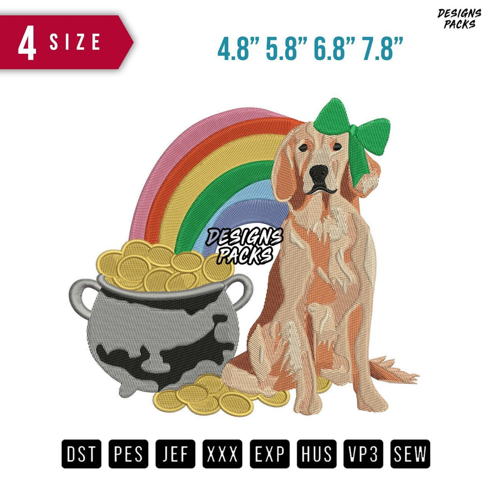 Rainbow Dog Embroidery Design