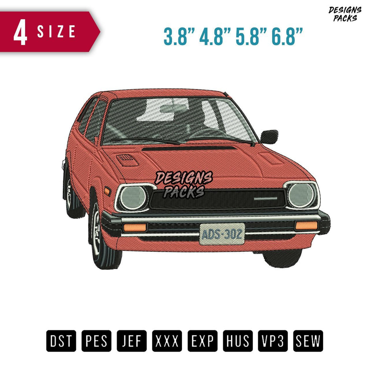 Red Car Ads Embroidery Design