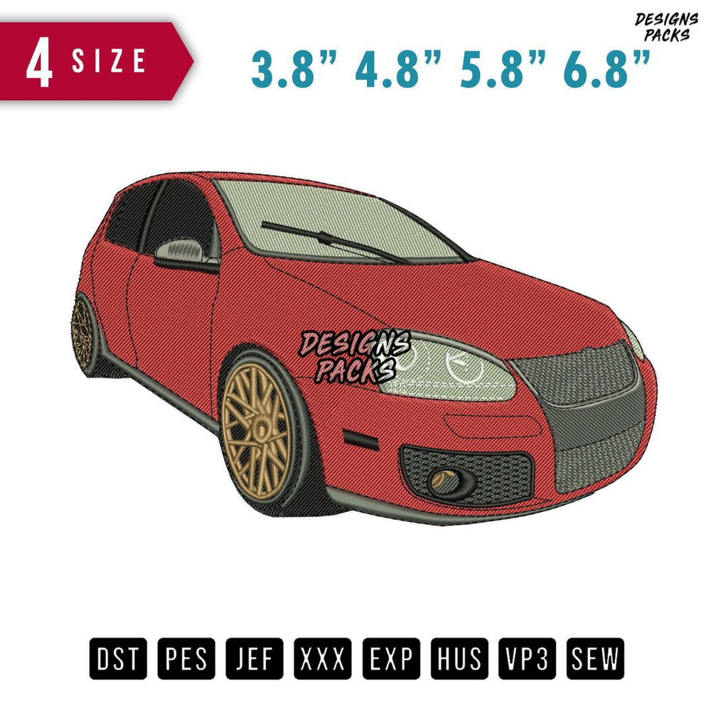 Red Car Beside Embroidery Design