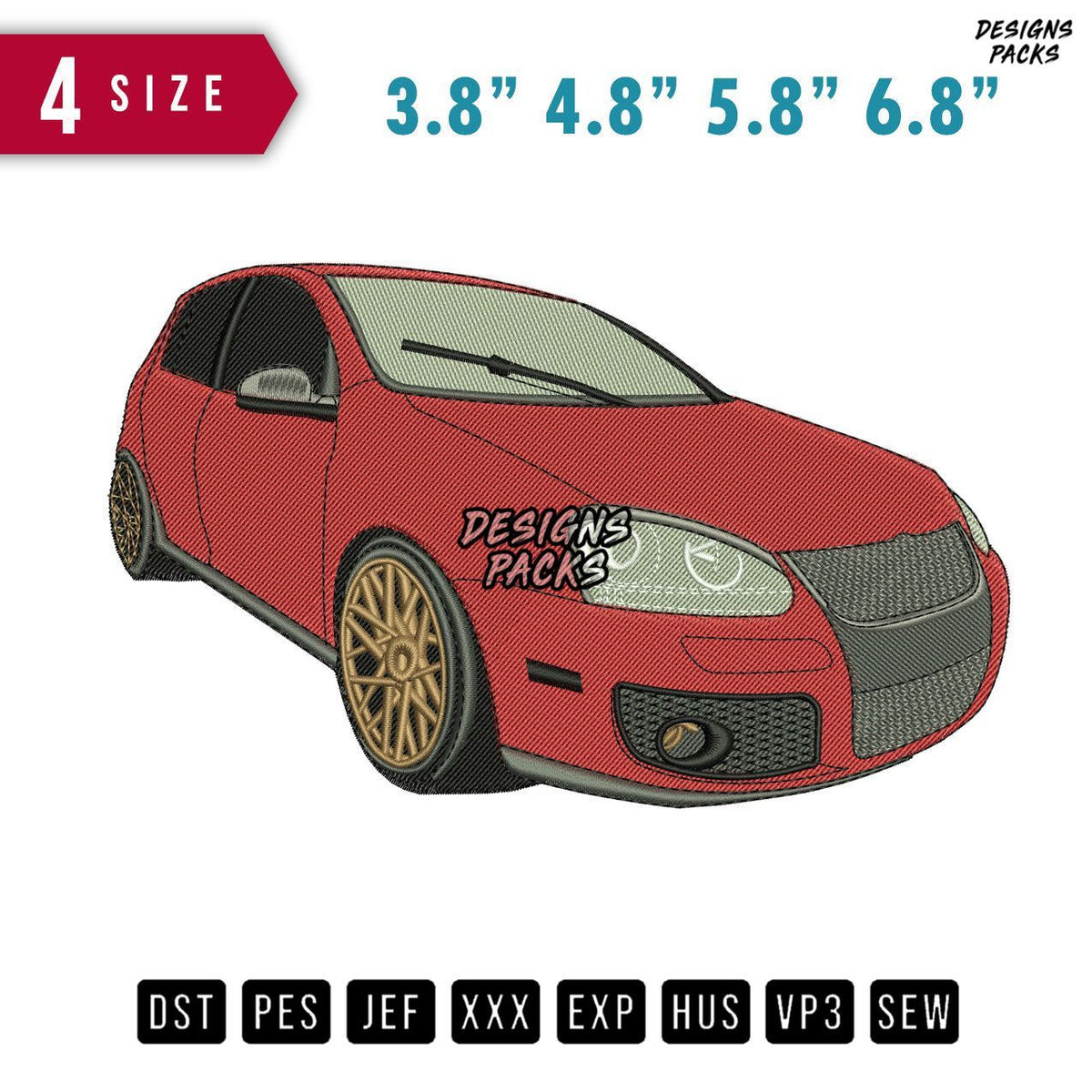 Red Car Beside Embroidery Design