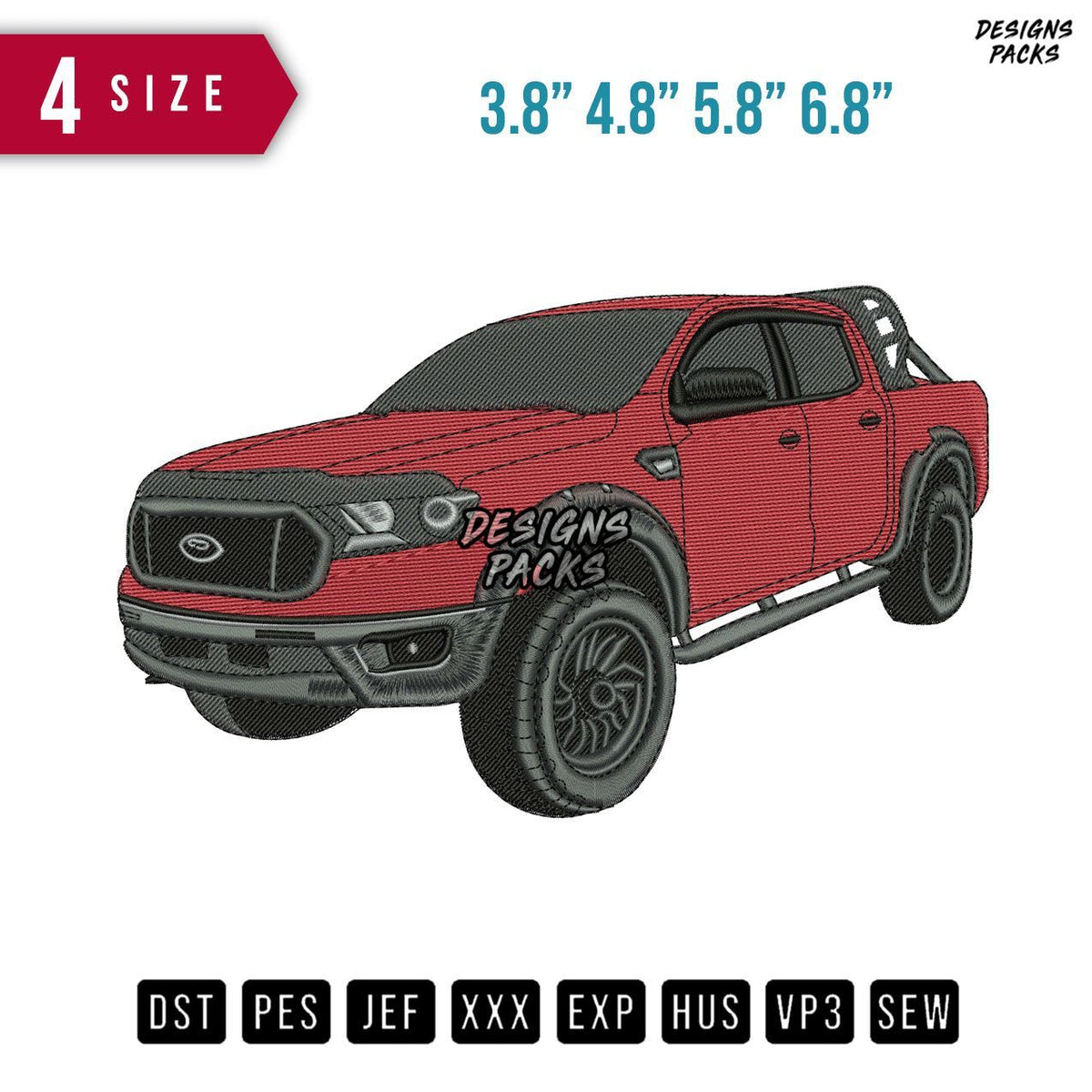 Red Ford Ranger Car Embroidery Design