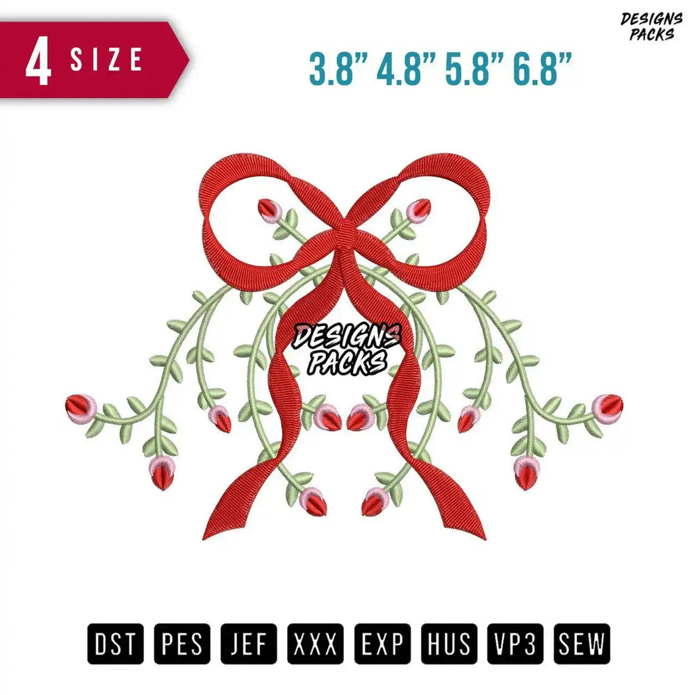 Red Ribbon Flower Embroidery Design