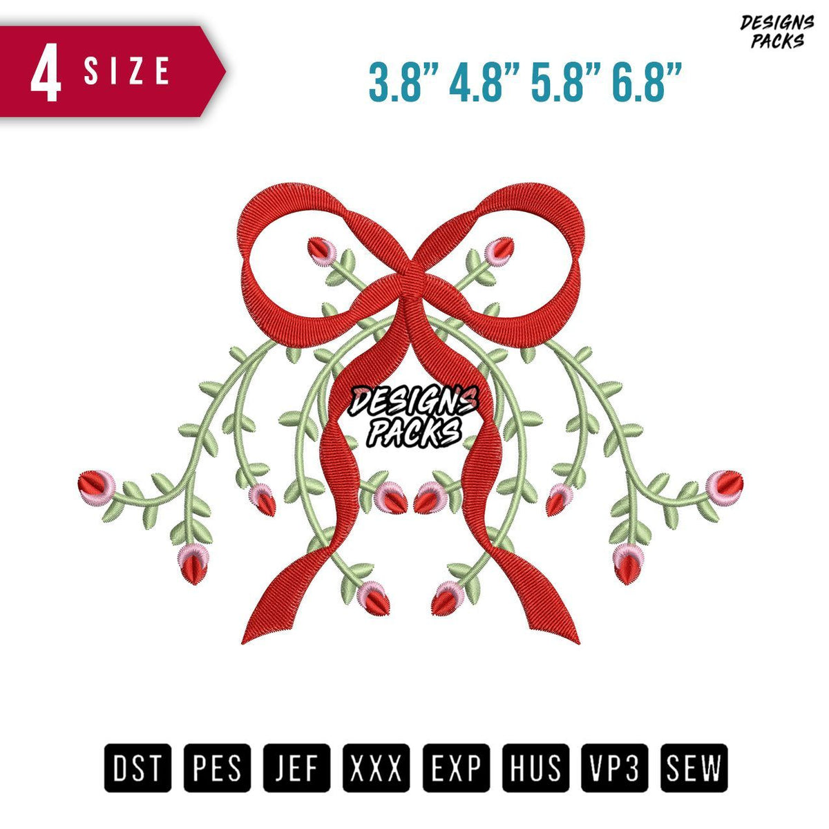 Red Ribbon Flower Embroidery Design