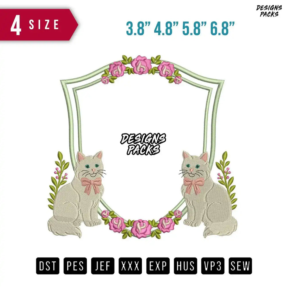 Ribbon 2 Cat Flower B Embroidery Design