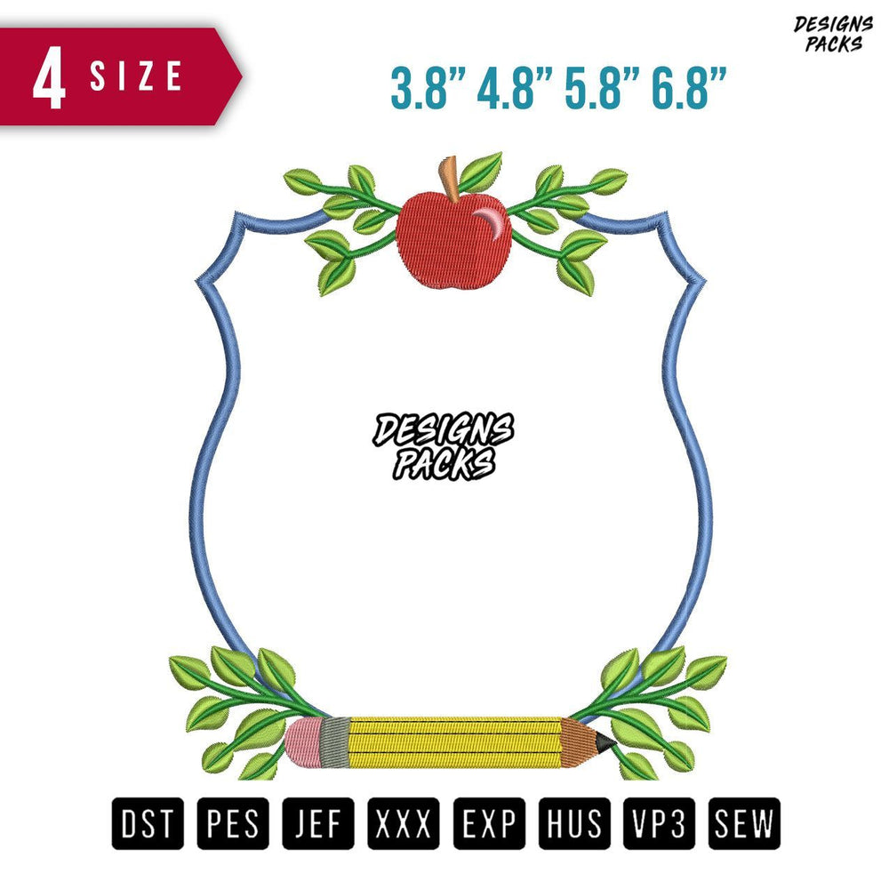 Ribbon Apple Pencil Embroidery Design
