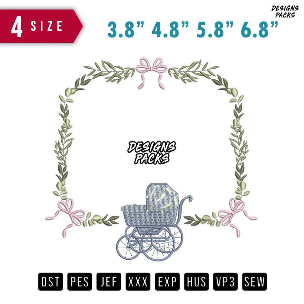 Ribbon Baby Carriage Embroidery Design