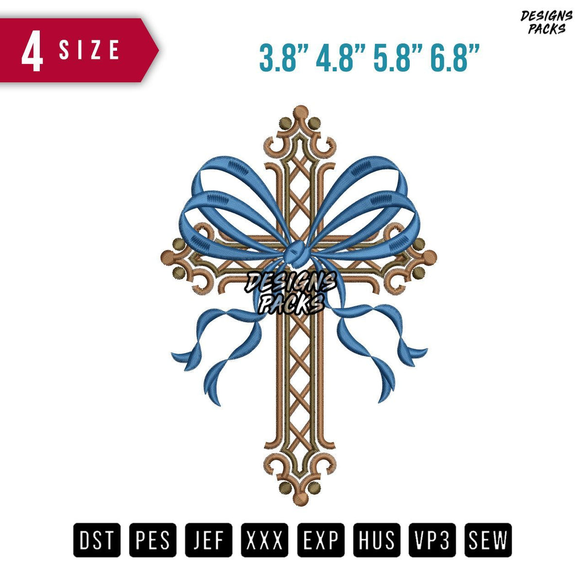 Ribbon Cross Embroidery Design