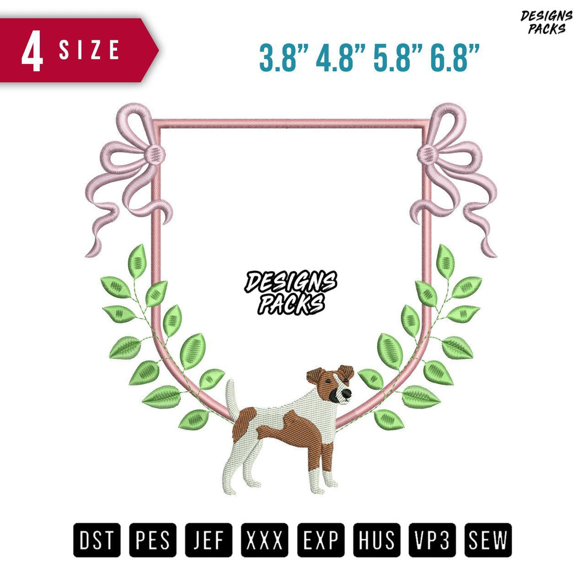 Ribbon Dog Embroidery Design