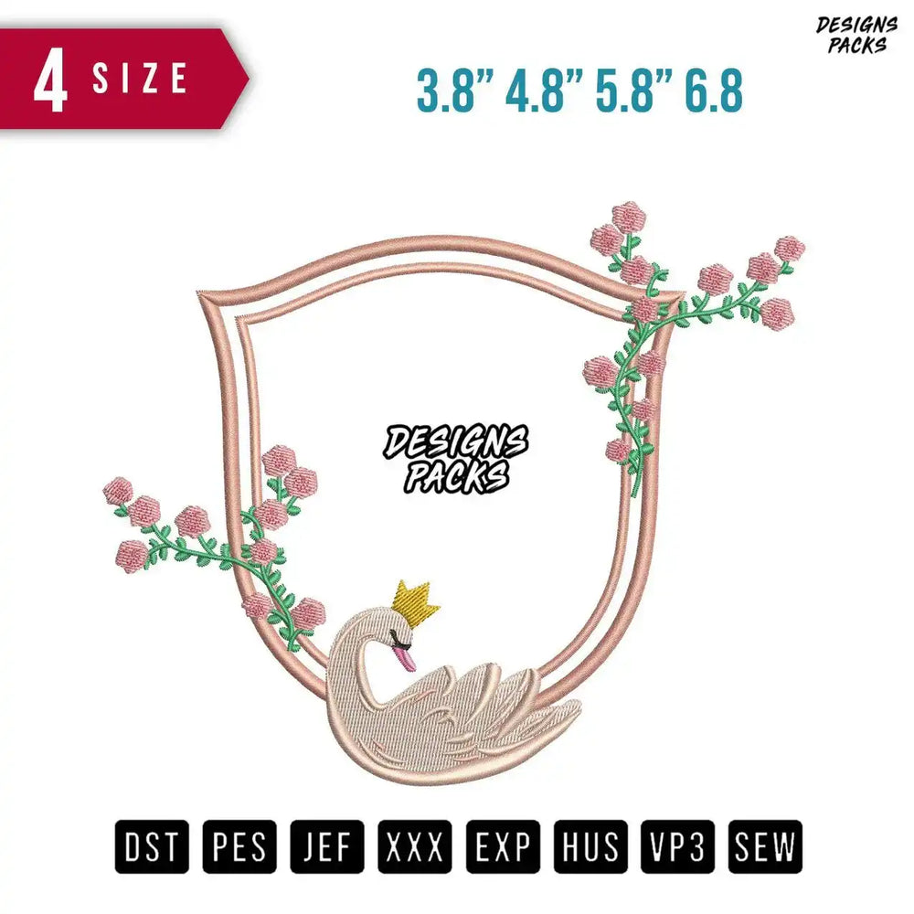 Ribbon Flamingo Flower Embroidery Design