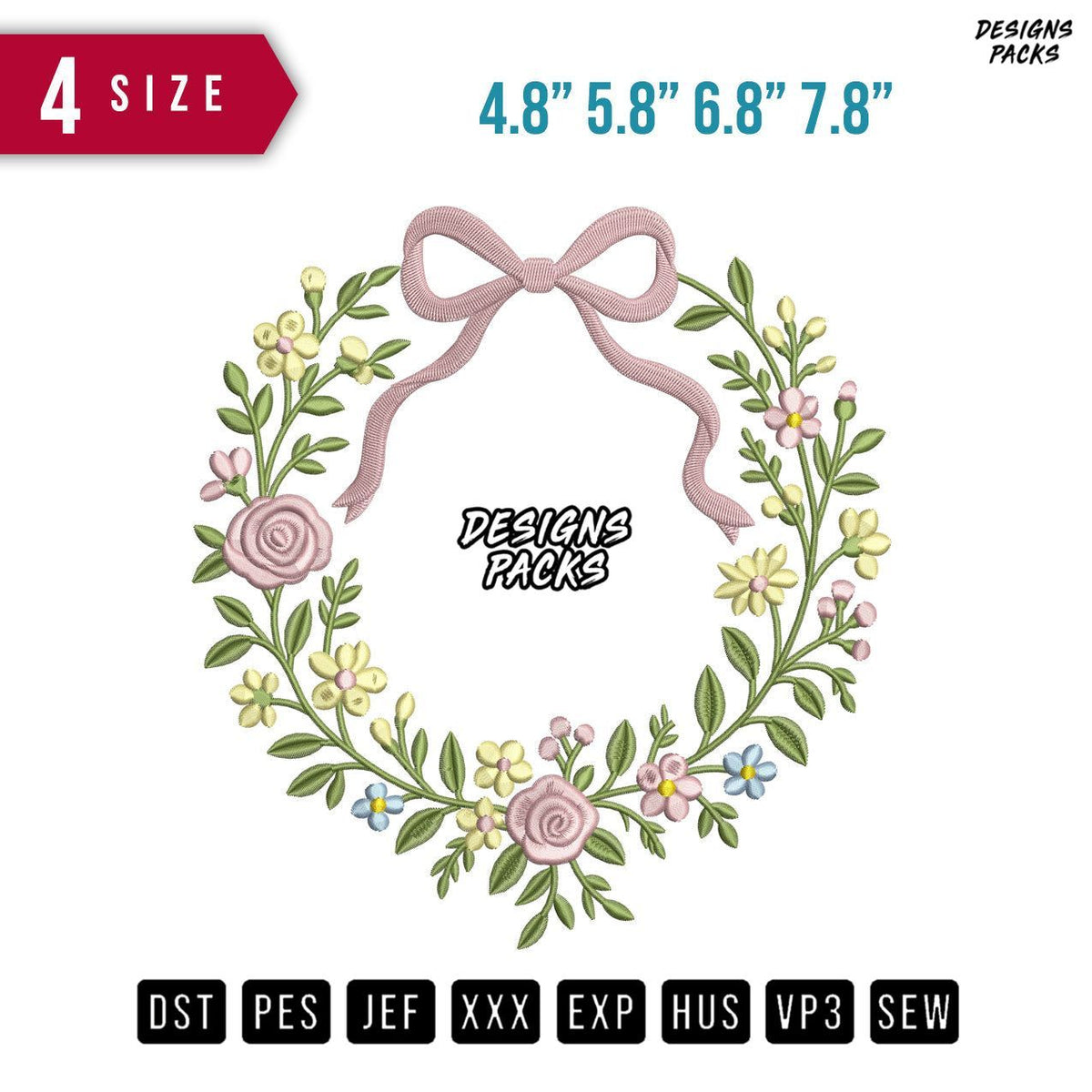 Ribbon Flower D Embroidery Design