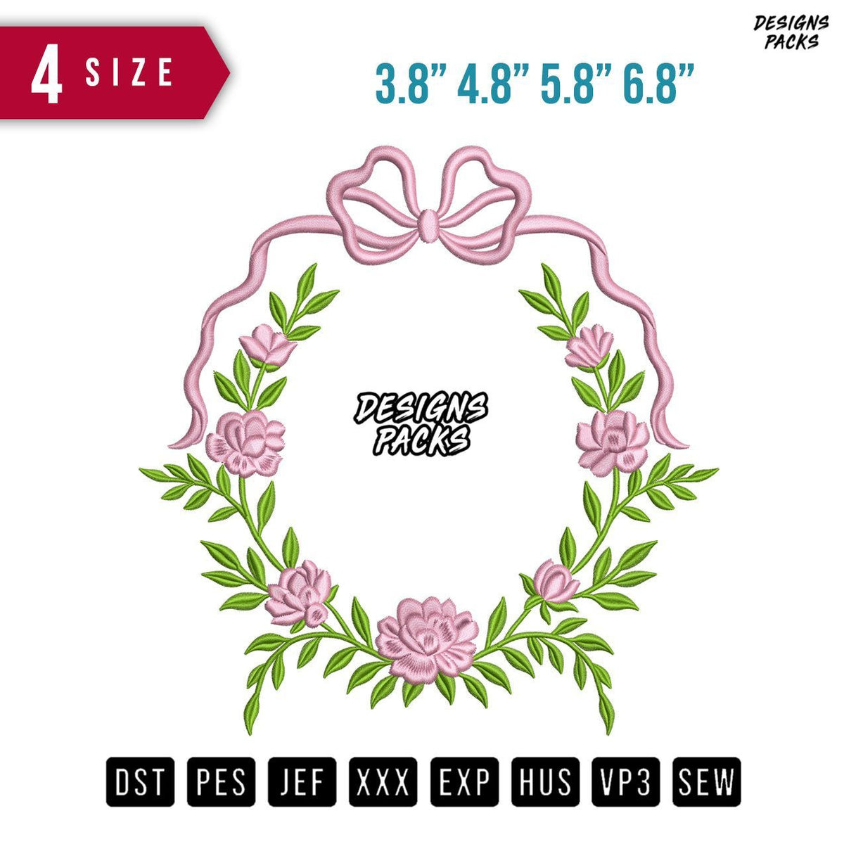 Ribbon Flower Framing Embroidery Design