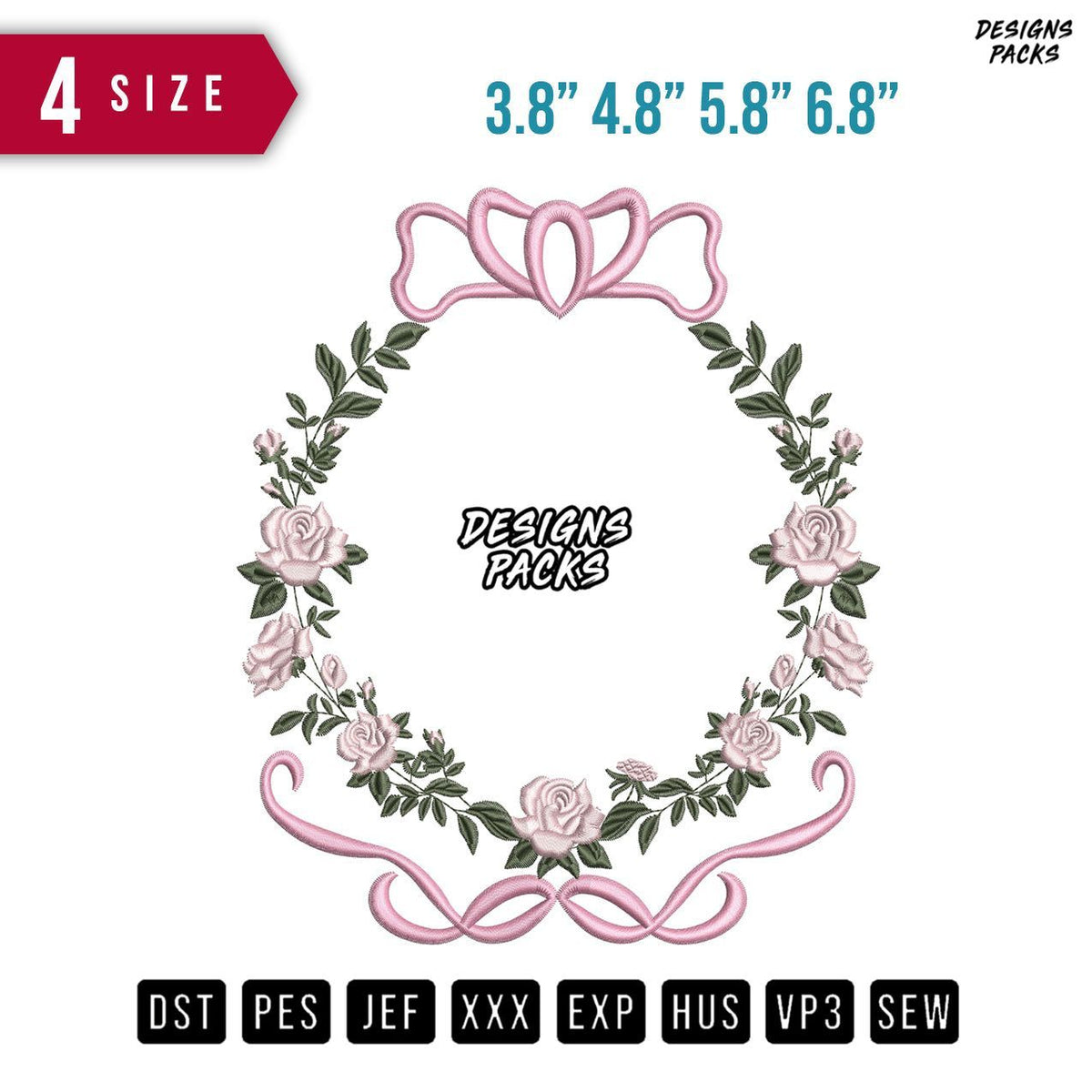 Ribbon Flower Pink Embroidery Design