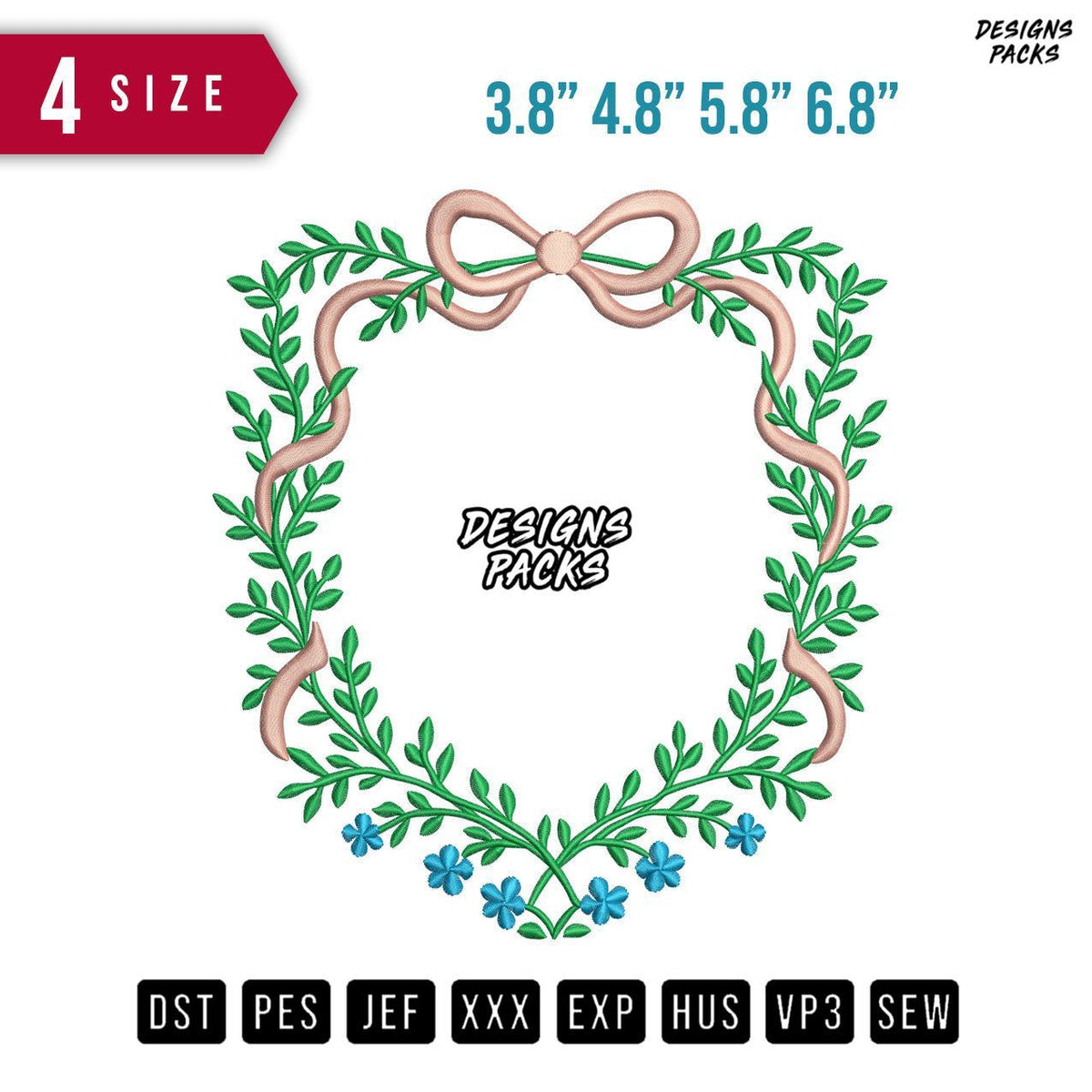 Ribbon Leaf Framing Embroidery Design