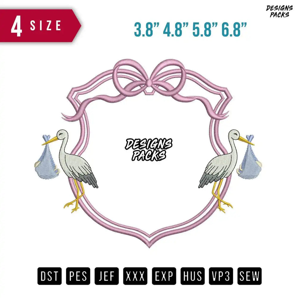 Ribbon Pelican B Embroidery Design