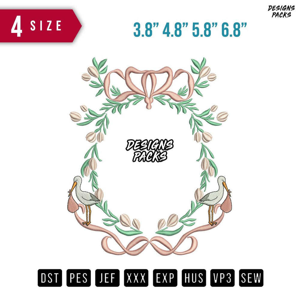 Ribbon Pelican Embroidery Design