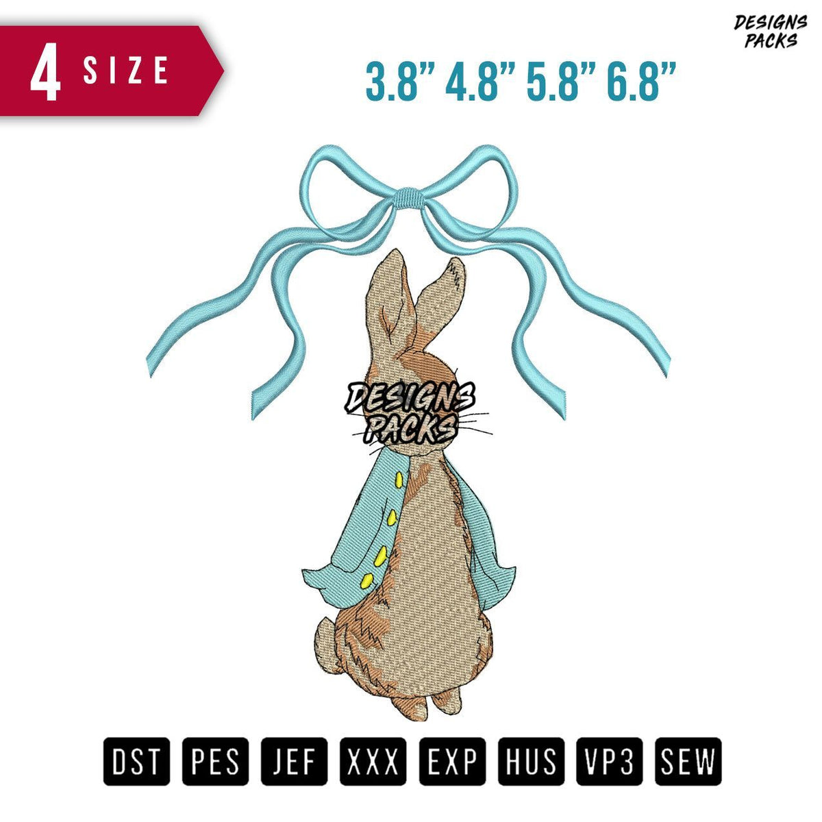 Ribbon Rabbit Cute Embroidery Design