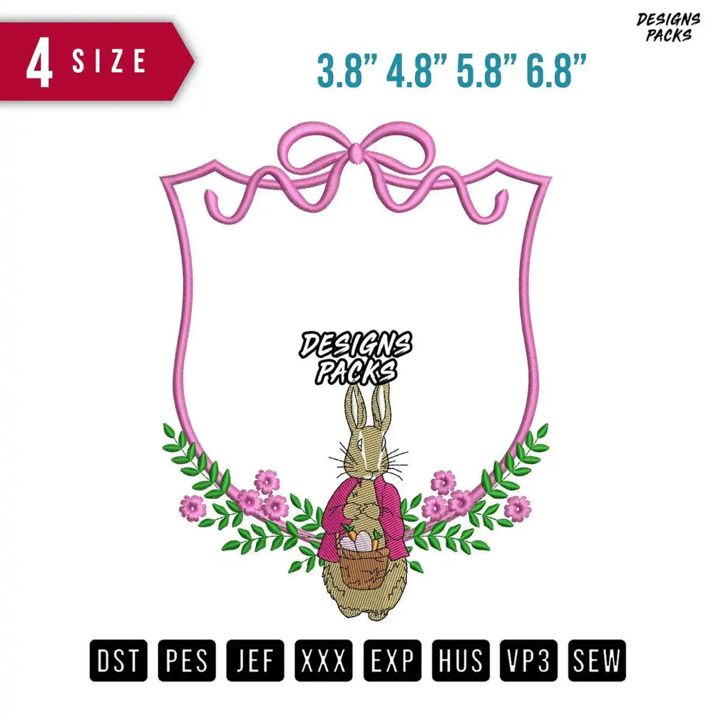 Ribbon Rabbit Pink Embroidery Design